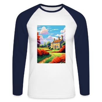 Cotswolds Angleterre Royaume-Uni Affiche de voyage vintage WPA Art - T-shirt baseball manches longues Homme - blanc/marine - Devant - Nik (191cm)