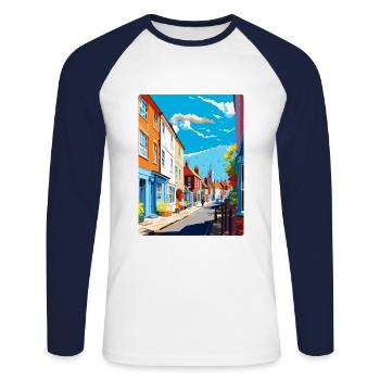 Faversham Angleterre Royaume-Uni Affiche de voyage vintage WPA Art - T-shirt baseball manches longues Homme - blanc/marine - Devant - Nik (191cm)