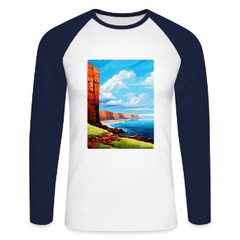 Isle Of Hoy Scotland Uk Vintage Travel Poster WPA - Unisex Long Sleeve Baseball T-Shirt - white/navy - Front - Nik (191cm)