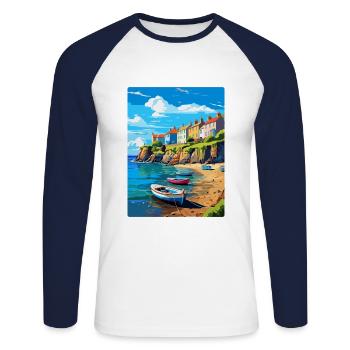 New Quay Wales Uk Vintage Travel Poster Souvenir - Unisex Long Sleeve Baseball T-Shirt - white/navy - Front - Nik (191cm)