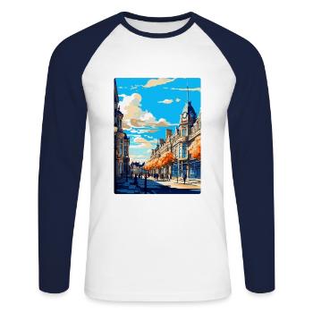 Harrogate Angleterre Royaume-Uni Affiche de voyage vintage WPA Art - T-shirt baseball manches longues Homme - blanc/marine - Devant - Nik (191cm)