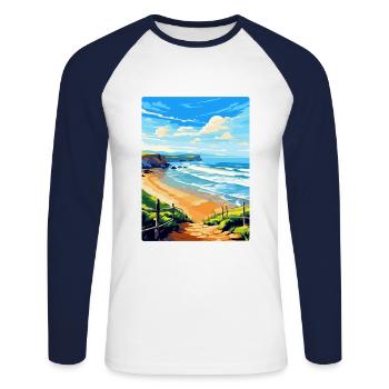 Perranporth Beach Angleterre Royaume-Uni Voyage Affiche WPA Art - T-shirt baseball manches longues Homme - blanc/marine - Devant - Nik (191cm)