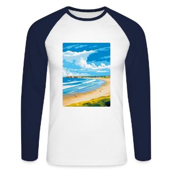 Portstewart Strand Irlande Royaume-Uni Affiche de voyage WPA - T-shirt baseball manches longues Homme - blanc/marine - Devant - Nik (191cm)