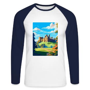 Château d’Alnwick Angleterre Royaume-Uni Affiche de voyage vintage - T-shirt baseball manches longues Homme - blanc/marine - Devant - Nik (191cm)