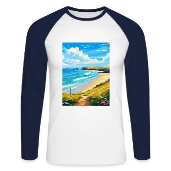 Daymer Bay Cornwall England Uk Travel Poster WPA - Unisex Long Sleeve Baseball T-Shirt - white/navy - Front - Nik (191cm)