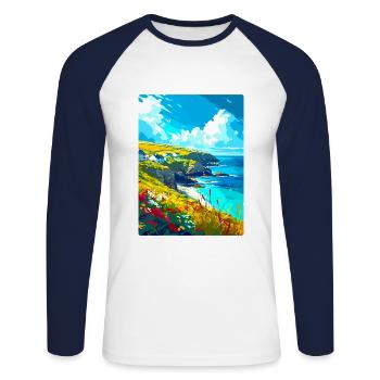 Cornwall England Uk Vintage Travel Poster Souvenir - Unisex Long Sleeve Baseball T-Shirt - white/navy - Front - Nik (191cm)