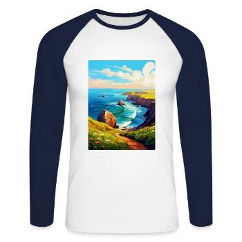 Lands End Cornwall England Uk Travel Poster WPA - Unisex Long Sleeve Baseball T-Shirt - white/navy - Front - Nik (191cm)