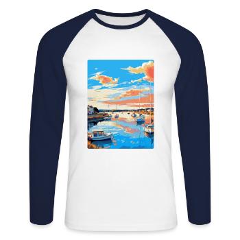 Poole Harbour England Uk Vintage Reiseposter WPA - Unisex Baseballshirt langarm - Weiß/Navy - Vorne - Nik (191cm)