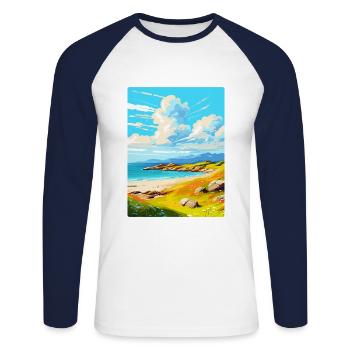 Île de Barra, Écosse, Royaume-Uni, Affiche de voyage vintage - T-shirt baseball manches longues Homme - blanc/marine - Devant - Nik (191cm)