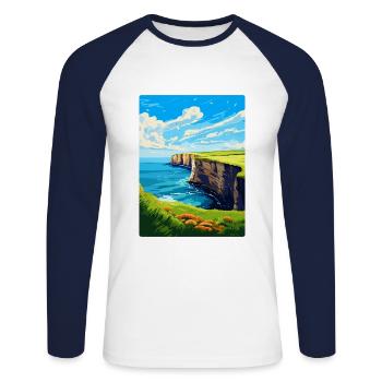 Bempton Cliffs Angleterre Royaume-Uni Affiche de voyage vintage - T-shirt baseball manches longues Homme - blanc/marine - Devant - Nik (191cm)