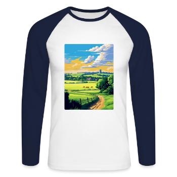 Cotswolds Angleterre Royaume-Uni Affiche de voyage vintage WPA Art - T-shirt baseball manches longues Homme - blanc/marine - Devant - Nik (191cm)