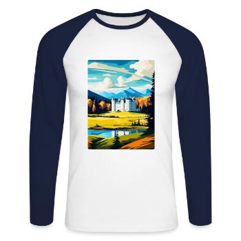 Blair Castle Écosse Royaume-Uni Affiche de voyage vintage WPA - T-shirt baseball manches longues Homme - blanc/marine - Devant - Nik (191cm)