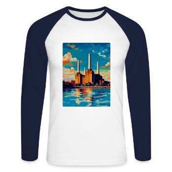 Battersea Londres Angleterre Royaume-Uni Affiche de voyage vintage - T-shirt baseball manches longues Homme - blanc/marine - Devant - Nik (191cm)