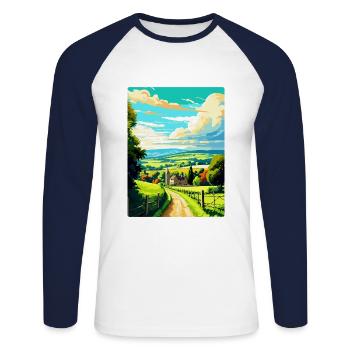 Cotswolds Angleterre Royaume-Uni Affiche de voyage vintage WPA Art - T-shirt baseball manches longues Homme - blanc/marine - Devant - Nik (191cm)