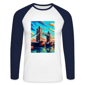 Tower Bridge England Uk Vintage Reiseposter WPA - Unisex Baseballshirt langarm - Weiß/Navy - Vorne - Nik (191cm)