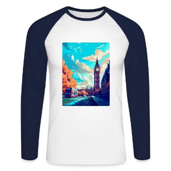 Londres, Angleterre, Royaume-Uni, Affiche de voyage vintage, Souvenir - T-shirt baseball manches longues Homme - blanc/marine - Devant - Nik (191cm)