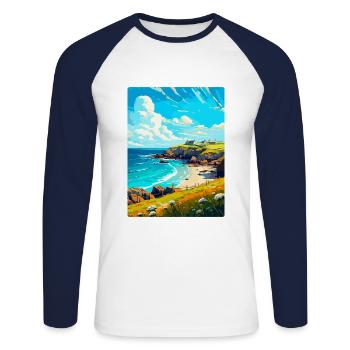 Cornwall England Uk Vintage Travel Poster Souvenir - Unisex Long Sleeve Baseball T-Shirt - white/navy - Front - Nik (191cm)