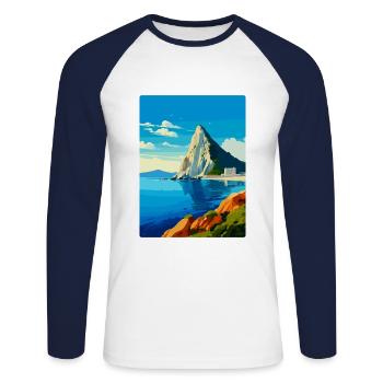 Rock Of Gibraltar Vintage Travel Poster Souvenir - Unisex Long Sleeve Baseball T-Shirt - white/navy - Front - Nik (191cm)