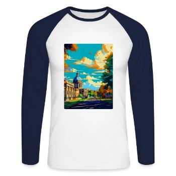 Greenwich Londres Angleterre Royaume-Uni Affiche de voyage vintage - T-shirt baseball manches longues Homme - blanc/marine - Devant - Nik (191cm)