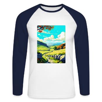 Affiche de voyage du parc national des Yorkshire Dales WPA - T-shirt baseball manches longues Homme - blanc/marine - Devant - Nik (191cm)