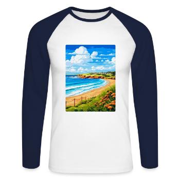 Carbis Bay Cornwall England Uk Travel Poster WPA - Unisex Long Sleeve Baseball T-Shirt - white/navy - Front - Nik (191cm)