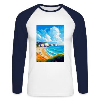 Dover England Uk Vintage Reiseplakat Souvenir - Unisex Baseballshirt langarm - Weiß/Navy - Vorne - Nik (191cm)