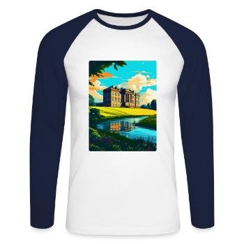 Lyme Park Angleterre Royaume-Uni Affiche de voyage vintage WPA Art - T-shirt baseball manches longues Homme - blanc/marine - Devant - Nik (191cm)