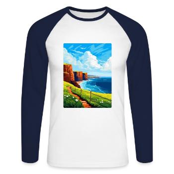 Isle Of Hoy Scotland Uk Vintage Travel Poster WPA - Unisex Long Sleeve Baseball T-Shirt - white/navy - Front - Nik (191cm)