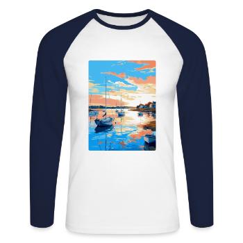 Poole Harbour England Uk Vintage Reiseposter WPA - Unisex Baseballshirt langarm - Weiß/Navy - Vorne - Nik (191cm)