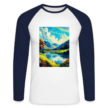 Lake District England Uk Vintage Travel Poster WPA - Unisex Long Sleeve Baseball T-Shirt - white/navy - Front - Nik (191cm)