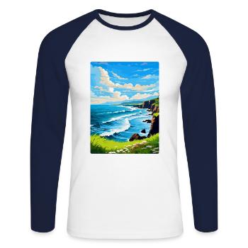 North Coast 500 Scotland Uk Vintage Travel Poster - Unisex Long Sleeve Baseball T-Shirt - white/navy - Front - Nik (191cm)