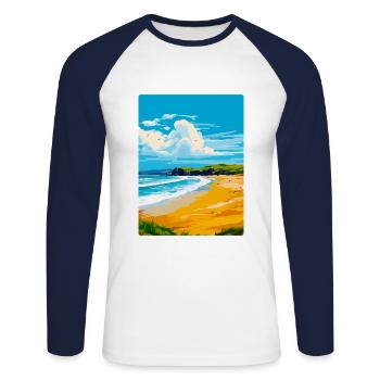 Whitesands Bay Pembrokeshire Küste Reiseplakat - Unisex Baseballshirt langarm - Weiß/Navy - Vorne - Nik (191cm)