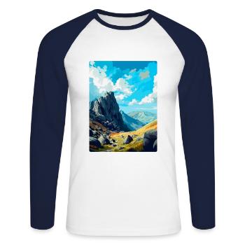 Glyder Fach Pays de Galles Royaume-Uni Affiche de voyage vintage WPA Art - T-shirt baseball manches longues Homme - blanc/marine - Devant - Nik (191cm)