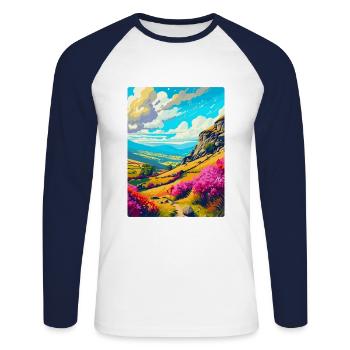 Peak District Nationalpark Vintage Reiseplakat - Unisex Baseballshirt langarm - Weiß/Navy - Vorne - Nik (191cm)