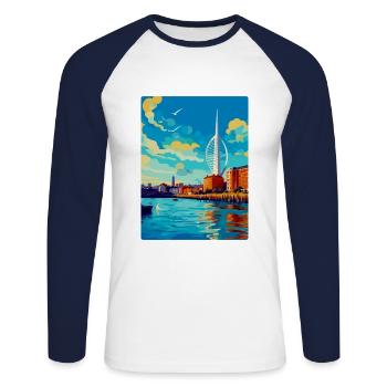 Portsmouth Uk Vintage Travel Poster Souvenir WPA - Unisex Long Sleeve Baseball T-Shirt - white/navy - Front - Nik (191cm)