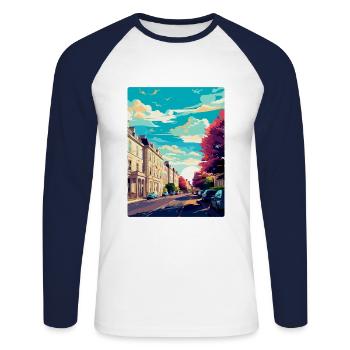Cheltenham England Uk Travel Poster Souvenir WPA - Unisex Long Sleeve Baseball T-Shirt - white/navy - Front - Nik (191cm)