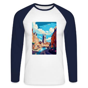 Exeter England Uk Vintage Travel Poster Souvenir - Unisex Long Sleeve Baseball T-Shirt - white/navy - Front - Nik (191cm)