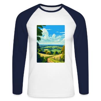 Surrey Hills Vintage Reiseposter Souvenir WPA - Unisex Baseballshirt langarm - Weiß/Navy - Vorne - Nik (191cm)