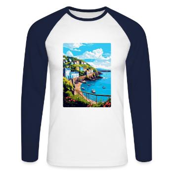 Ilfracombe England Uk Travel Poster Souvenir WPA - Unisex Long Sleeve Baseball T-Shirt - white/navy - Front - Nik (191cm)