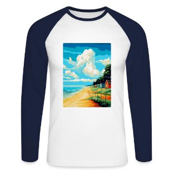Norfolk Coast Vintage Travel Poster Souvenir WPA - Unisex Long Sleeve Baseball T-Shirt - white/navy - Front - Nik (191cm)