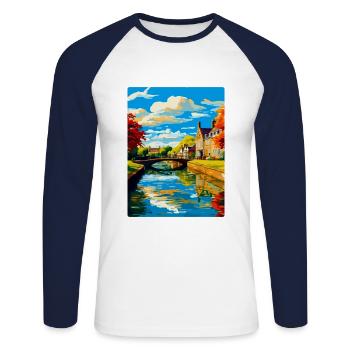 Bourton On The Water England Uk Travel Poster WPA - Unisex Long Sleeve Baseball T-Shirt - white/navy - Front - Nik (191cm)