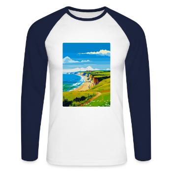 Dorset Uk Vintage Travel Poster Souvenir WPA - Unisex Long Sleeve Baseball T-Shirt - white/navy - Front - Nik (191cm)