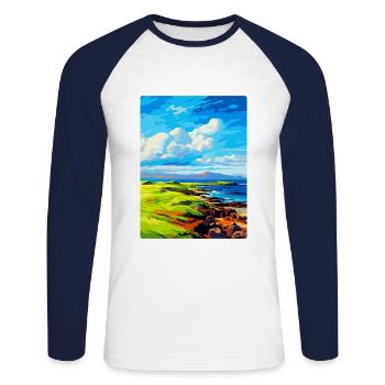 Île de Muck Écosse Royaume-Uni Affiche de voyage souvenir - T-shirt baseball manches longues Homme - blanc/marine - Devant - Nik (191cm)