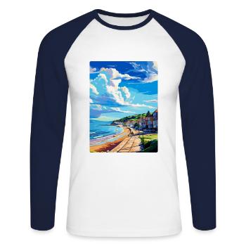 Lyme Regis Angleterre Royaume-Uni Affiche de voyage Souvenir WPA - T-shirt baseball manches longues Homme - blanc/marine - Devant - Nik (191cm)