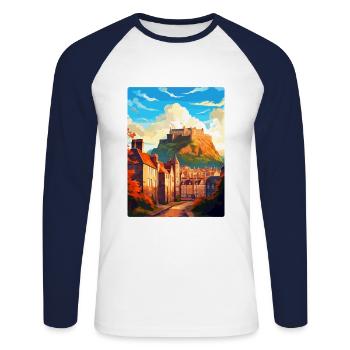 Edinburgh Schottland Großbritannien Reiseposter Souvenir WPA - Unisex Baseballshirt langarm - Weiß/Navy - Vorne - Nik (191cm)