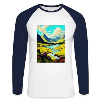 The Highlands Scotland Uk Travel Poster Souvenir - Unisex Long Sleeve Baseball T-Shirt - white/navy - Front - Nik (191cm)