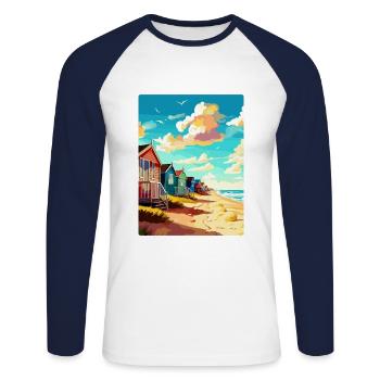 Southwold England Uk Travel Poster Souvenir WPA - Unisex Long Sleeve Baseball T-Shirt - white/navy - Front - Nik (191cm)