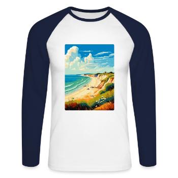 Hengistbury Head Angleterre Royaume-Uni Affiche de voyage souvenir - T-shirt baseball manches longues Homme - blanc/marine - Devant - Nik (191cm)