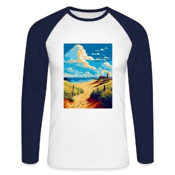 Suffolk Coast Vintage Travel Poster Souvenir WPA - Unisex Long Sleeve Baseball T-Shirt - white/navy - Front - Nik (191cm)