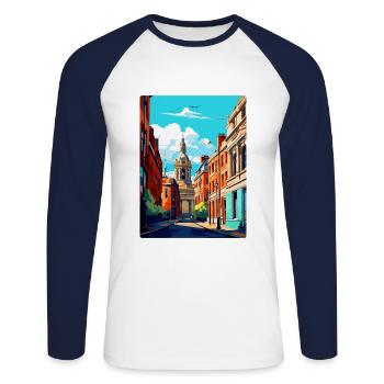 Leeds England Uk Vintage Travel Poster Souvenir - Unisex Long Sleeve Baseball T-Shirt - white/navy - Front - Nik (191cm)